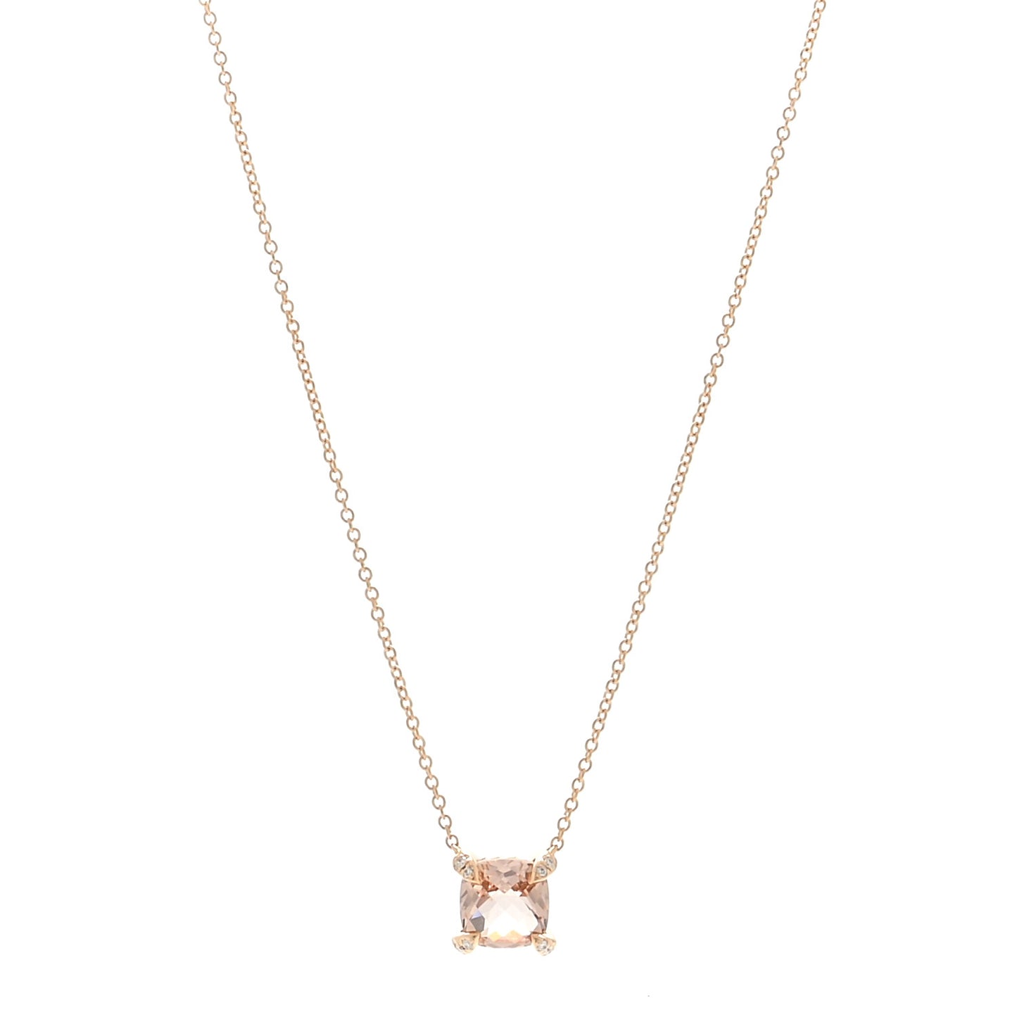 18K Rose Gold Diamond Morganite 7mm Petite Chatelaine Pendant Necklace
