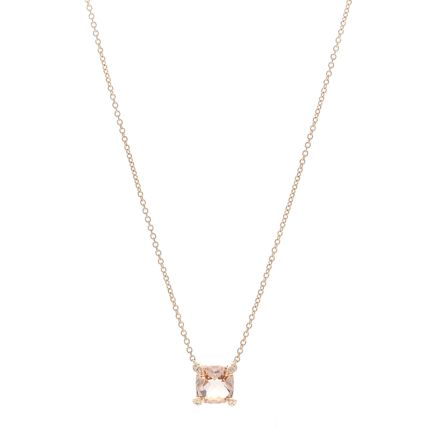 David Yurman 18K Rose Gold Diamond Morganite 7mm Petite Chatelaine Pendant Necklace 1 of 4