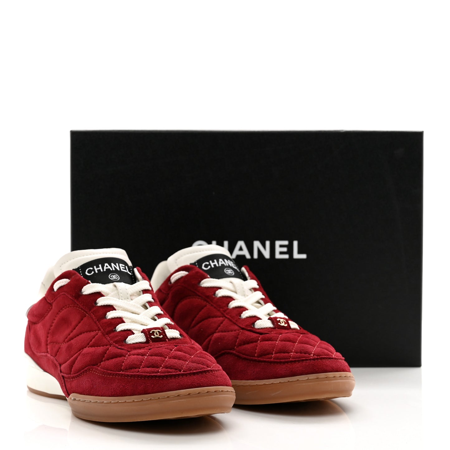 Suede Kidskin Quilted Sneakers 36 Dark Red