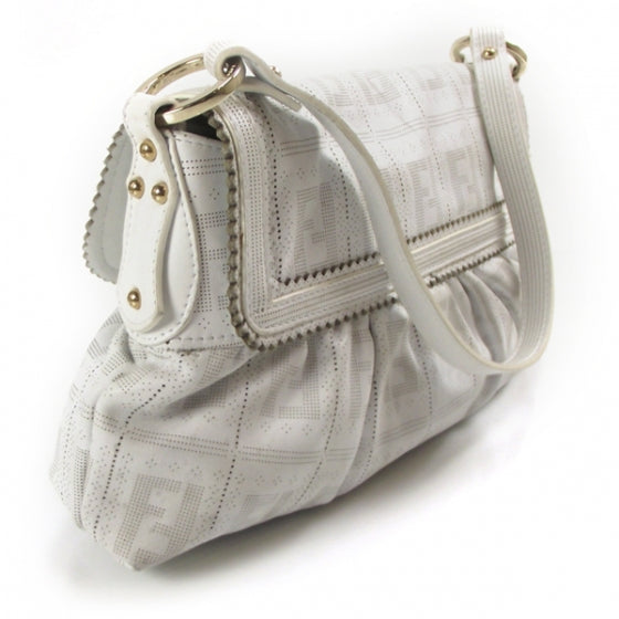 Fendi Calfskin Perforated Small Chef Shoulder Bag White 14842