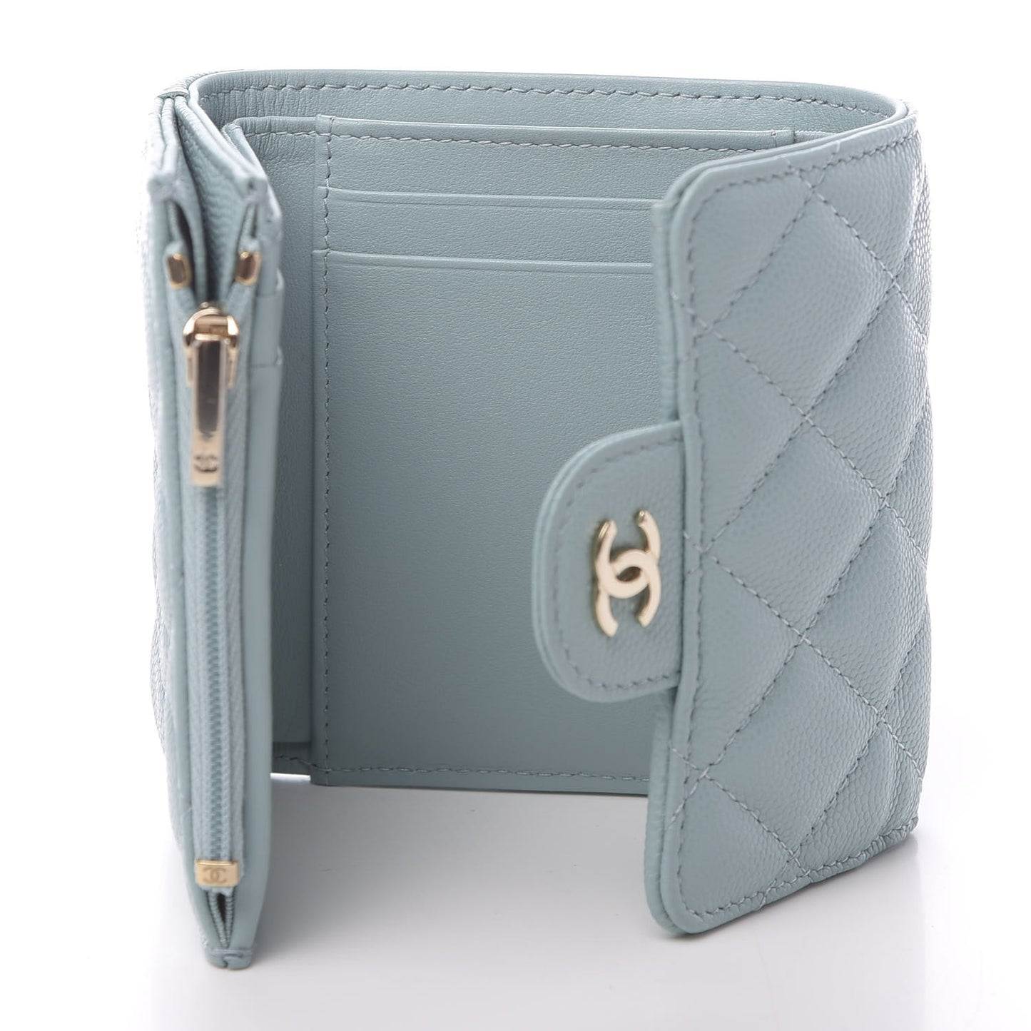 Caviar Quilted Compact Flap Wallet Light Blue