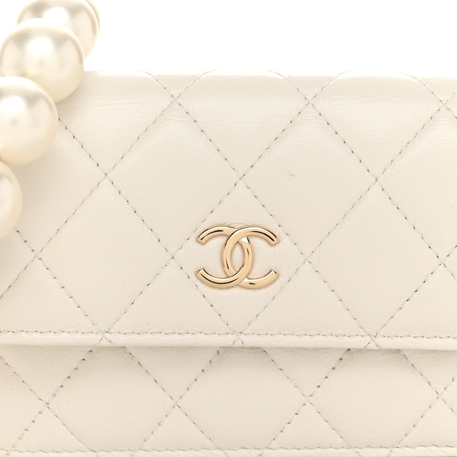 Chanel Calfskin Quilted Maxi Pearls Clutch With Chain White 9 of 13