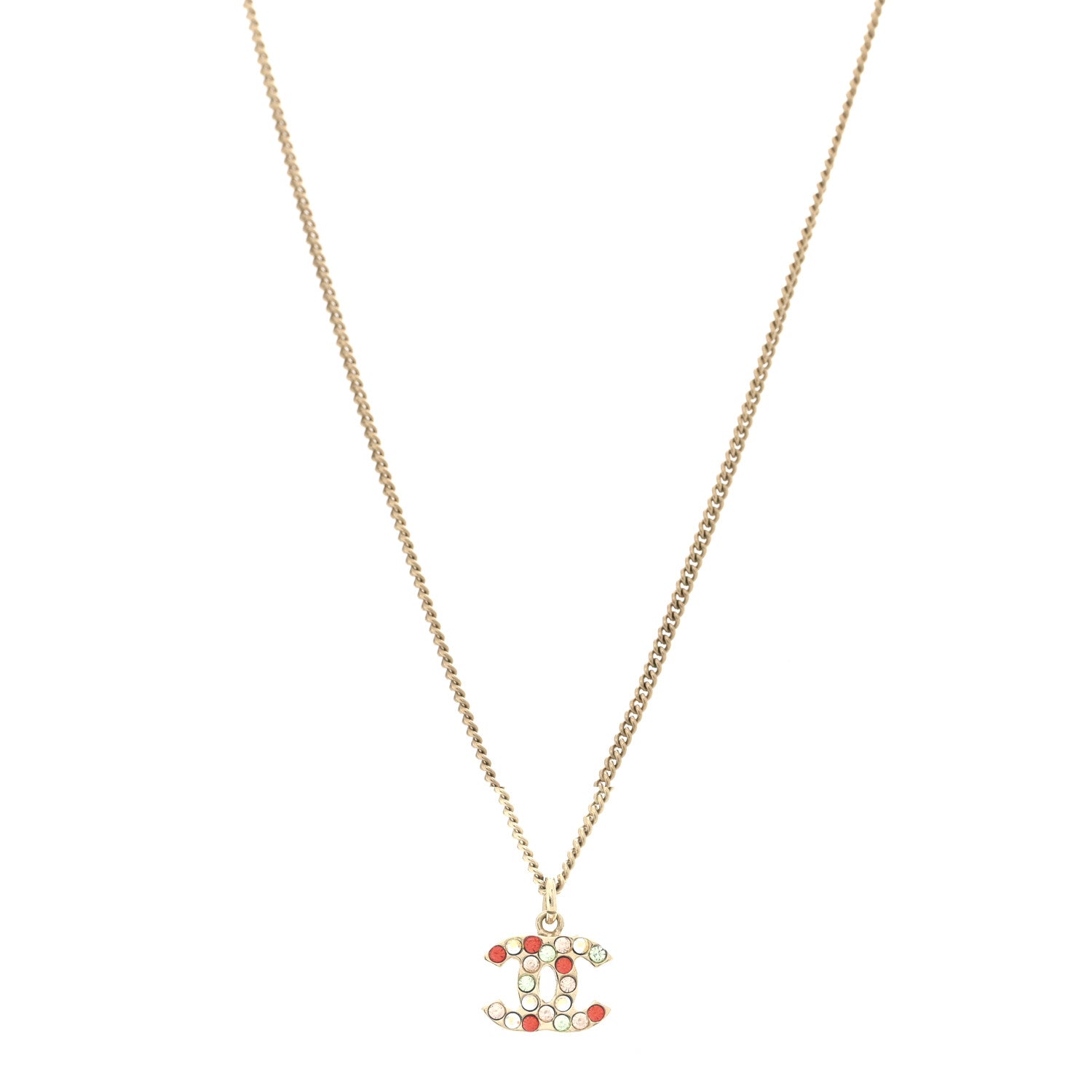 Chanel Crystal CC Necklace Gold Multicolor 1 of 5