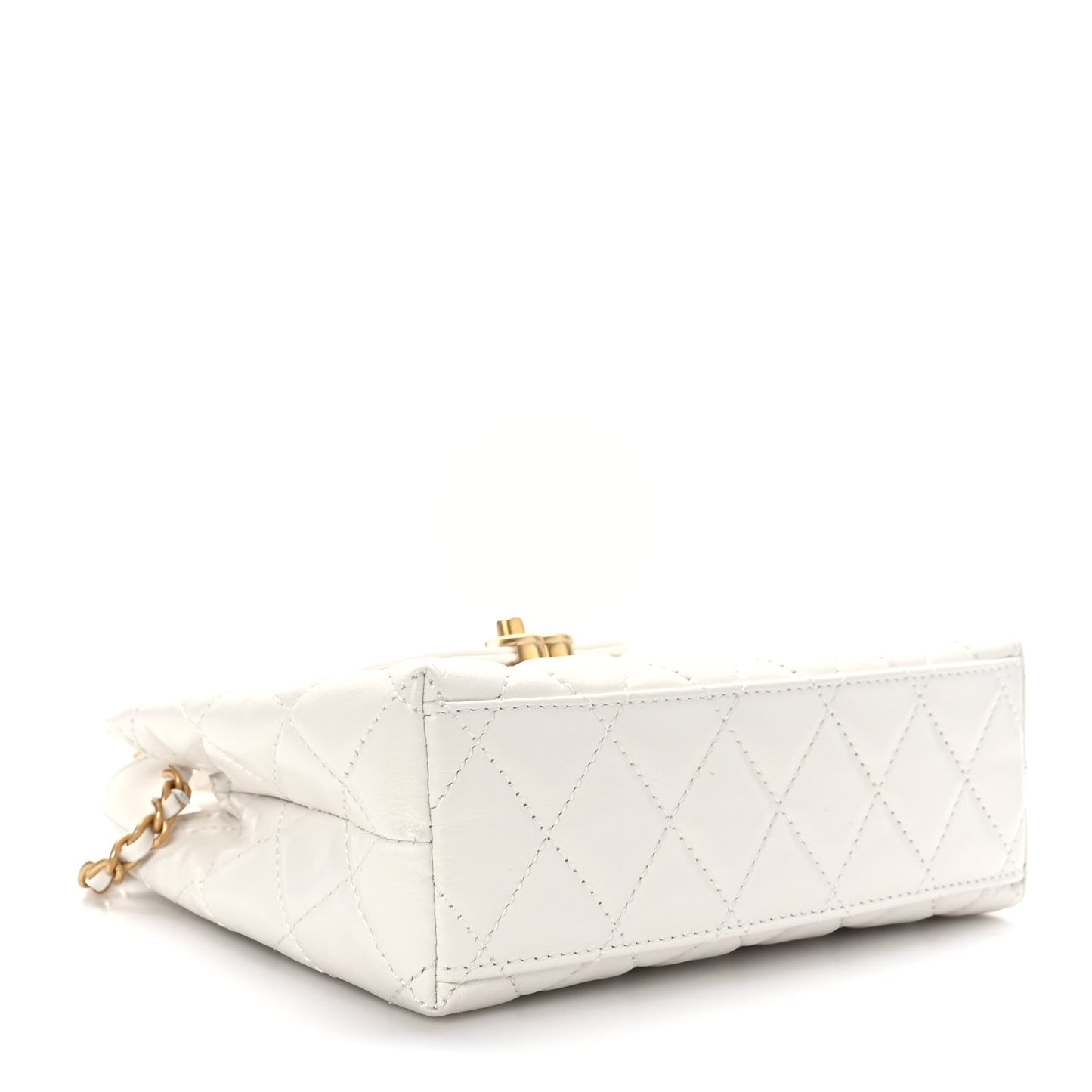 Shiny Aged Calfskin Quilted Nano Kelly Shopper White