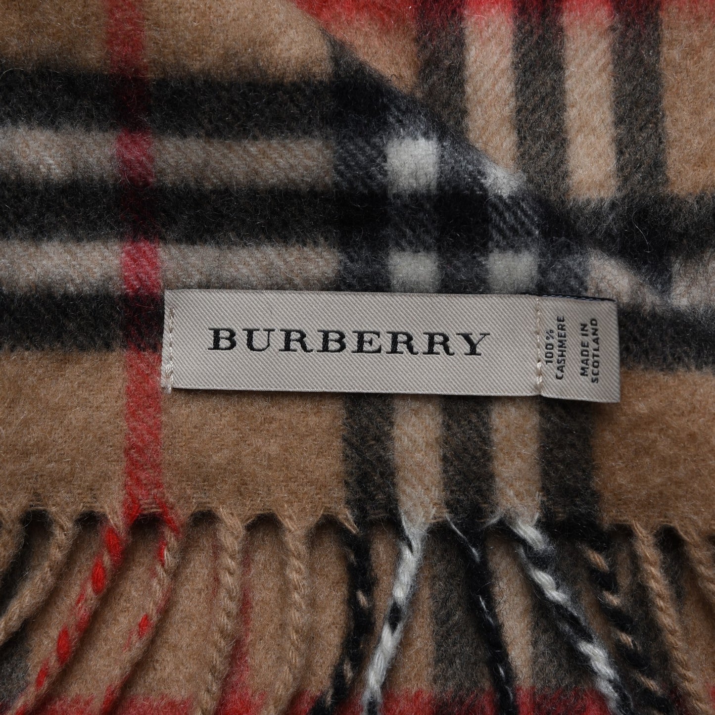 Cashmere Classic Check Fringe Scarf Camel