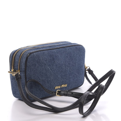 Miu Miu Denim Double Zip Crossbody Bag Blue Black 2 of 9