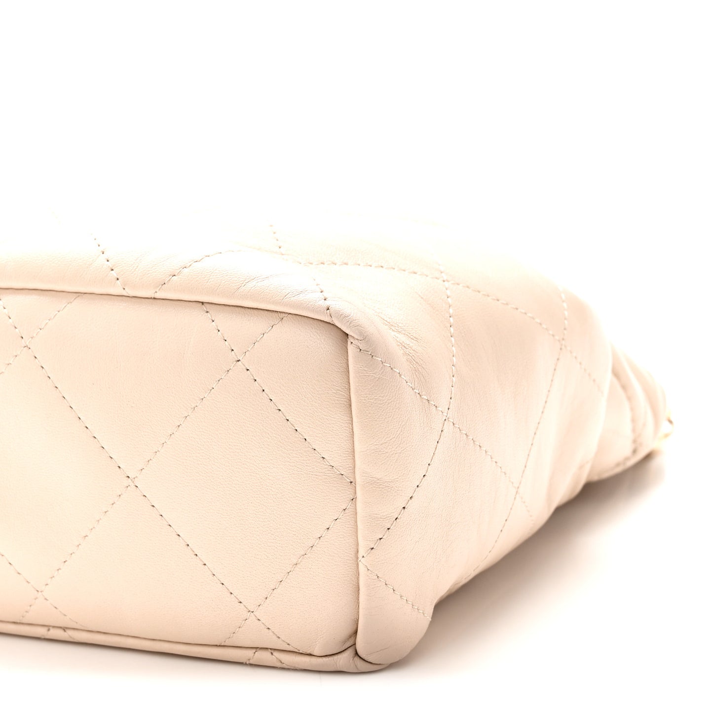 Lambskin Resin Quilted Small Bucket Bag Beige