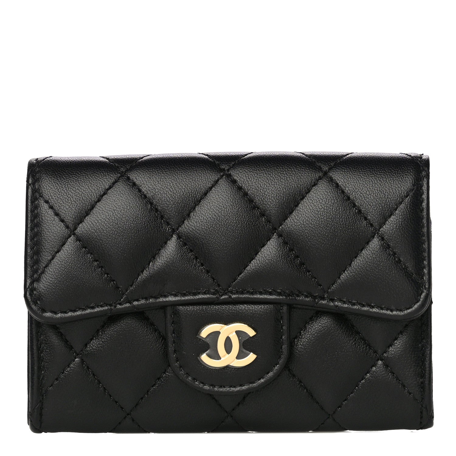 Chanel Lambskin Quilted Flap Card Holder Wallet Black 1 of 10
