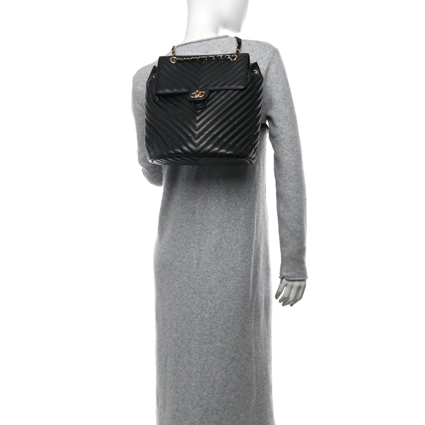 Calfskin Chevron Quilted Large Urban Spirit Backpack Black