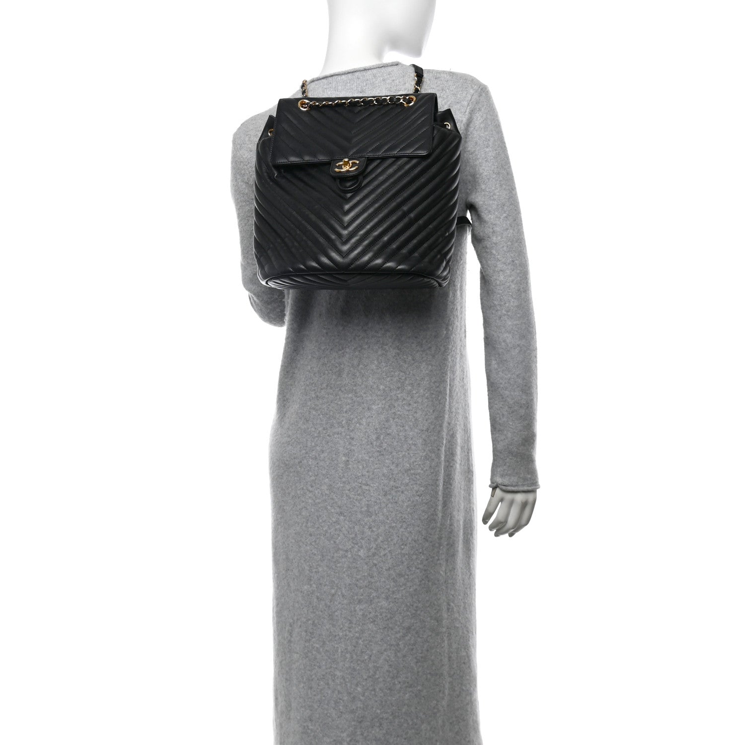 Chanel Calfskin Chevron Quilted Large Urban Spirit Backpack Black 2 of 14