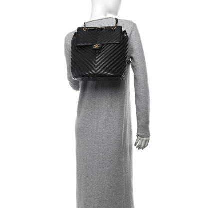 Chanel Calfskin Chevron Quilted Large Urban Spirit Backpack Black 2 of 14