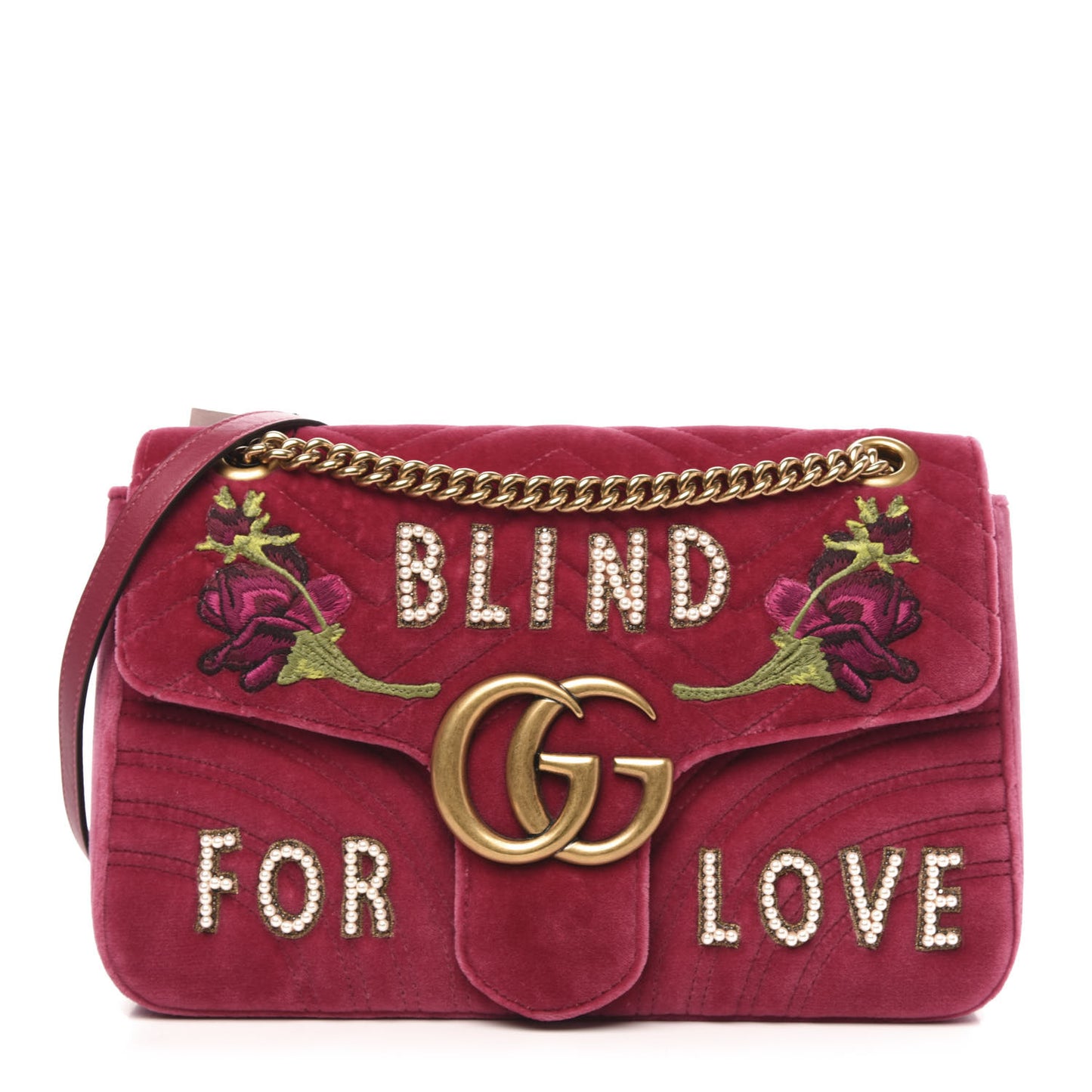 Velvet Matelasse Blind for Love Embroidered Medium GG Marmont Shoulder Bag Light Raspberry Rose Multicolor