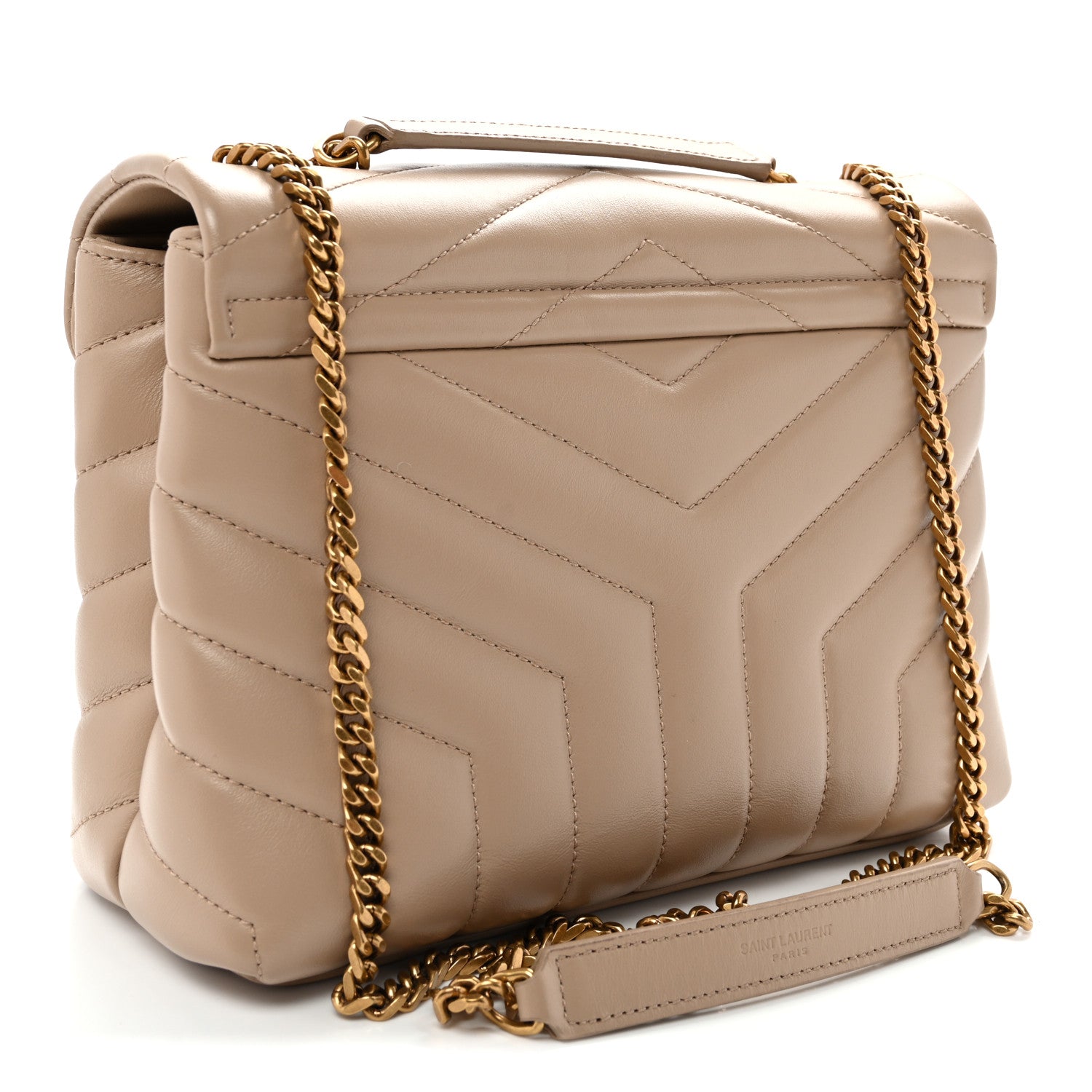 Saint Laurent Calfskin Y Quilted Monogram Small Loulou Chain Satchel Dark Beige 3 of 10