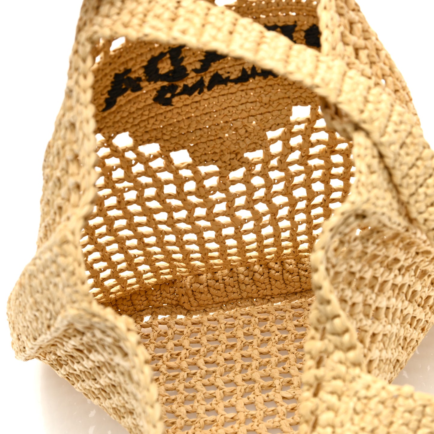 Yarn Raffia Effect Crochet Logo Embroidered Tote Bag Naturale