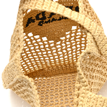 Prada Yarn Raffia Effect Crochet Logo Embroidered Tote Bag Naturale 5 of 9