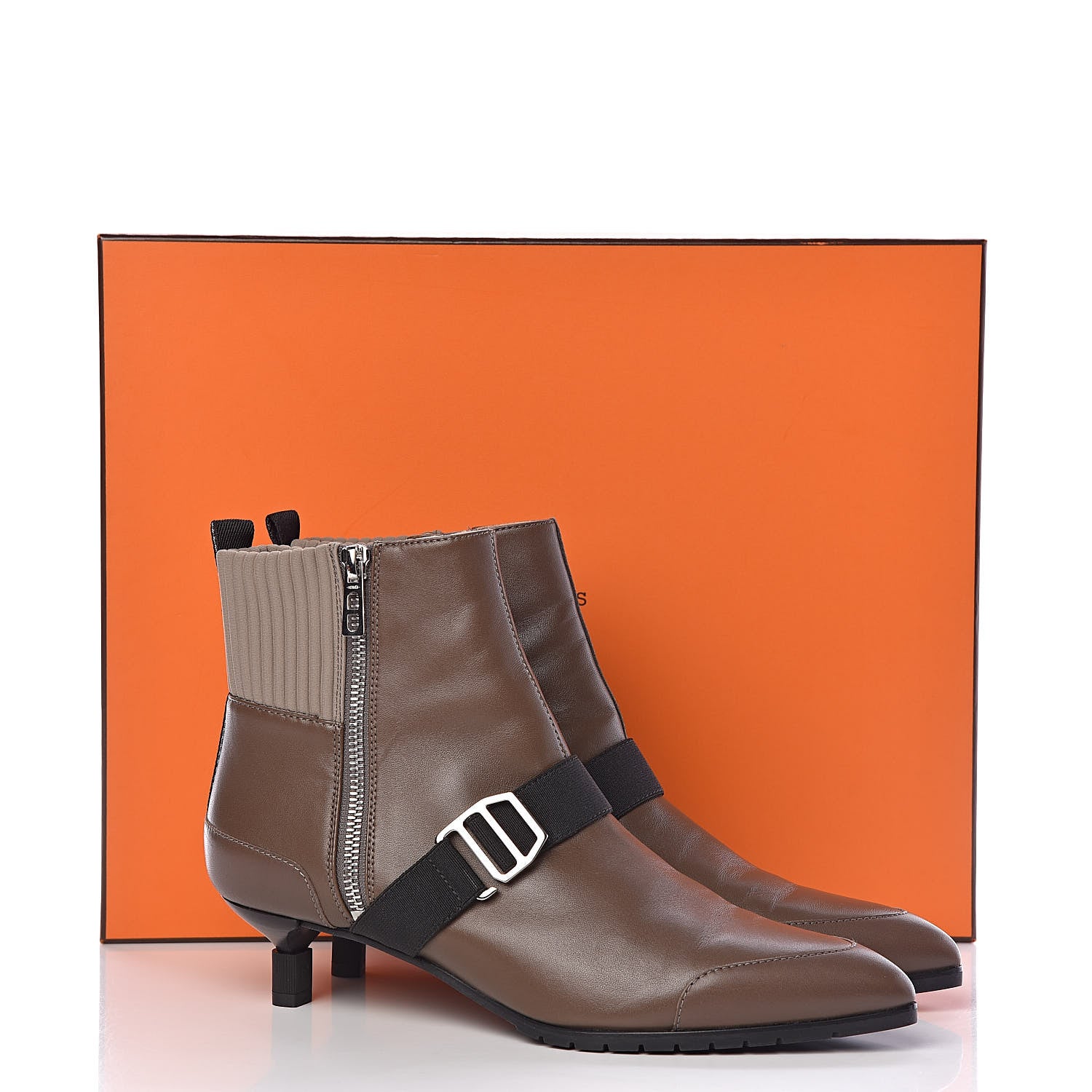 Hermes Nappa Calfskin Technical Canvas Shocky Ankle Boots 38.5 Gris Galet 9 of 9