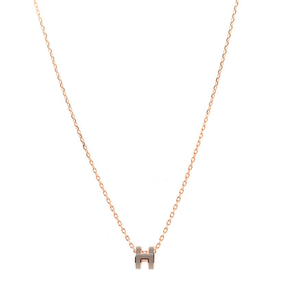 Hermes Lacquered Rose Gold Mini Pop H Pendant Necklace Marron Glace 1 of 6