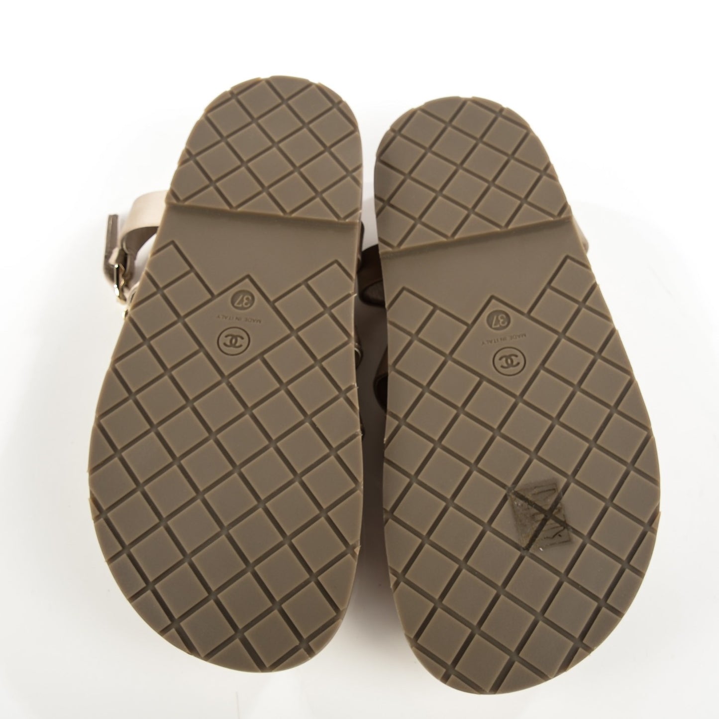 Satin Chain Flat Sandals 37 Beige
