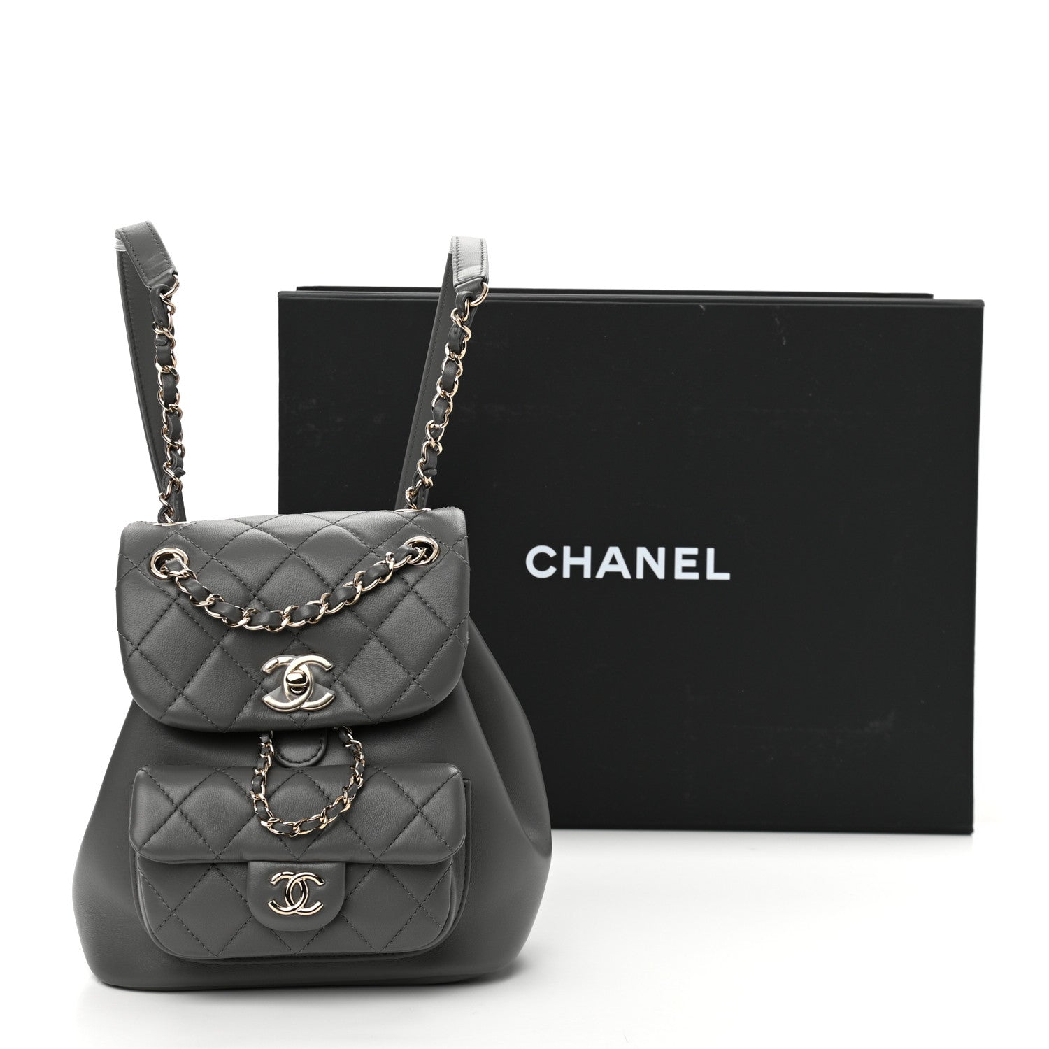 Chanel Lambskin Quilted Small Duma Drawstring Backpack Grey 11 of 11