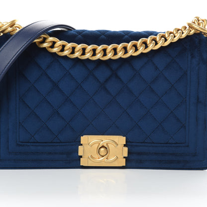 Chanel Velvet Quilted Medium Boy Flap Dark Blue 8 of 14