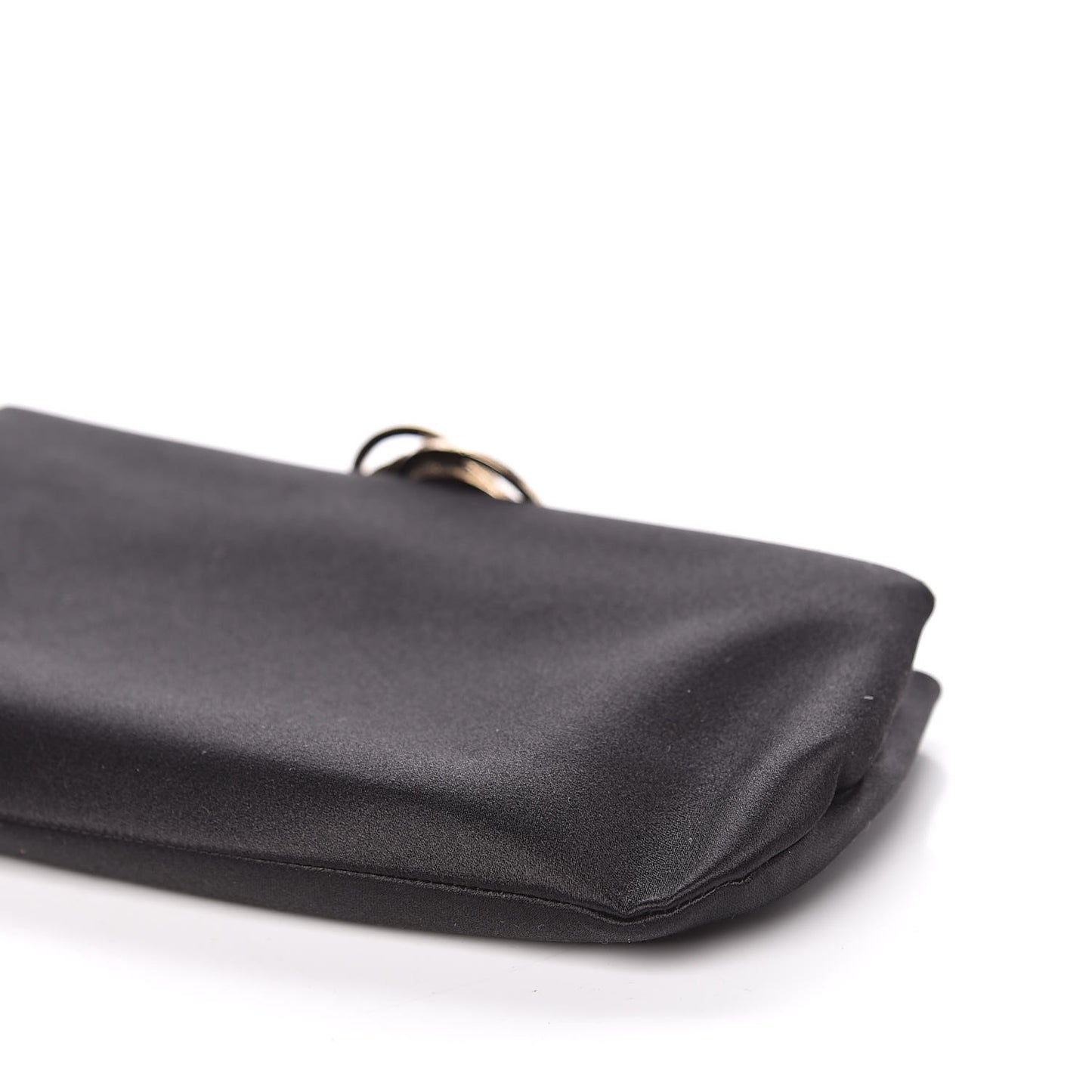 Satin Crystal Camellia Evening Frame Clutch Black