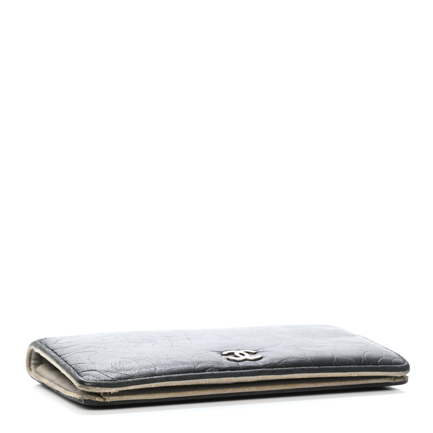Chanel Lambskin Camellia Embossed Yen Wallet Black 3 of 4