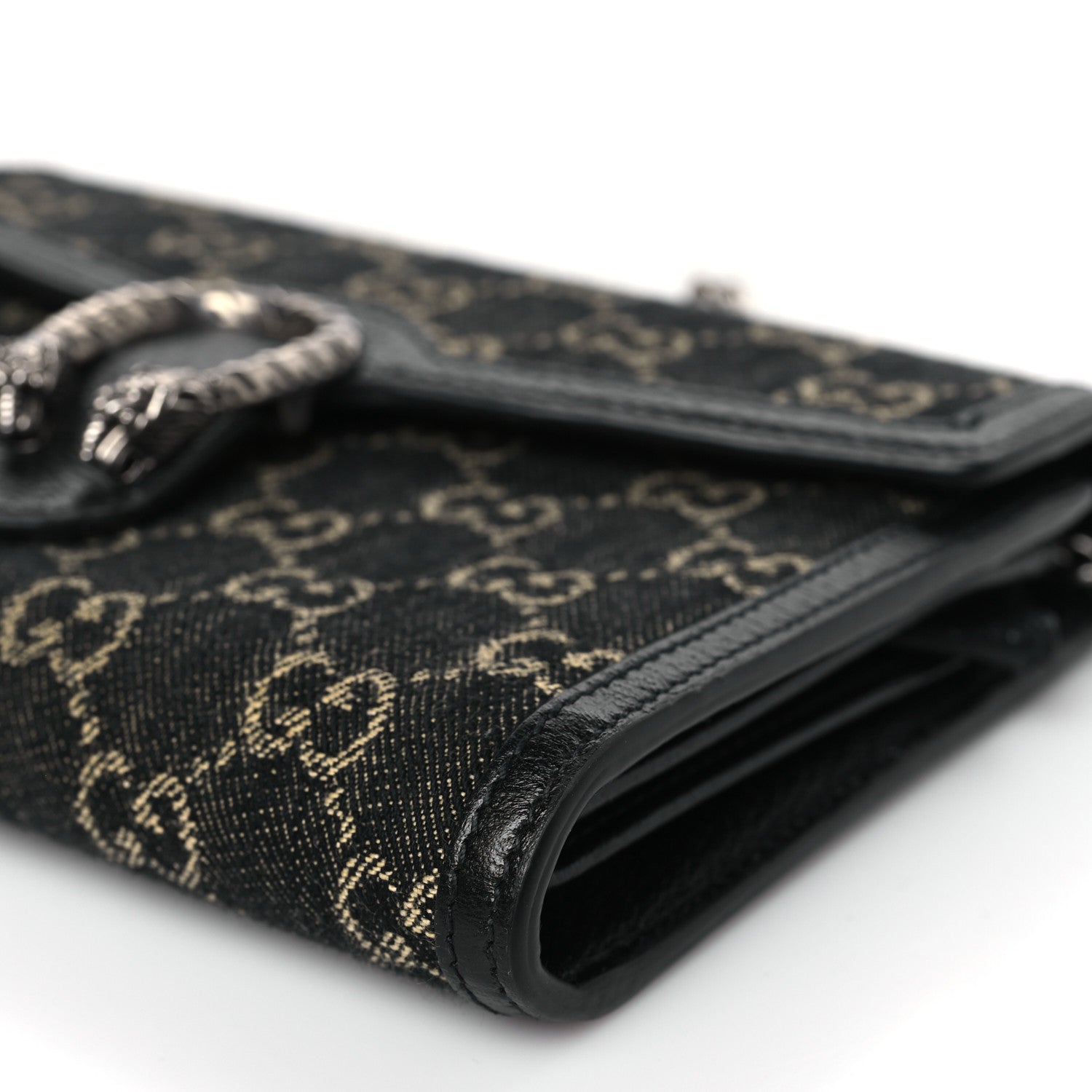 Gucci Jacquard Black Denim GG Monogram Mini Dionysus Chain Wallet Black Ivory 8 of 8