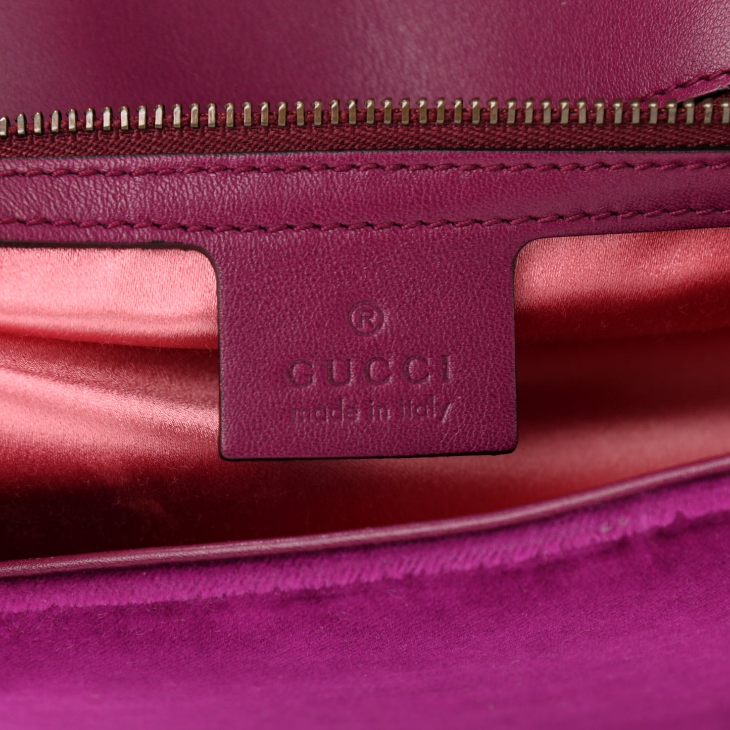 Velvet Matelasse Medium GG Marmont Shoulder Bag Fuchsia Violet Cyclamen