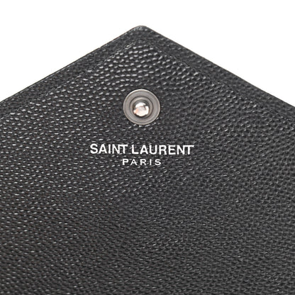 Saint Laurent Grain De Poudre Matelasse Chevron Monogram Chain Wallet Black White 6 of 13