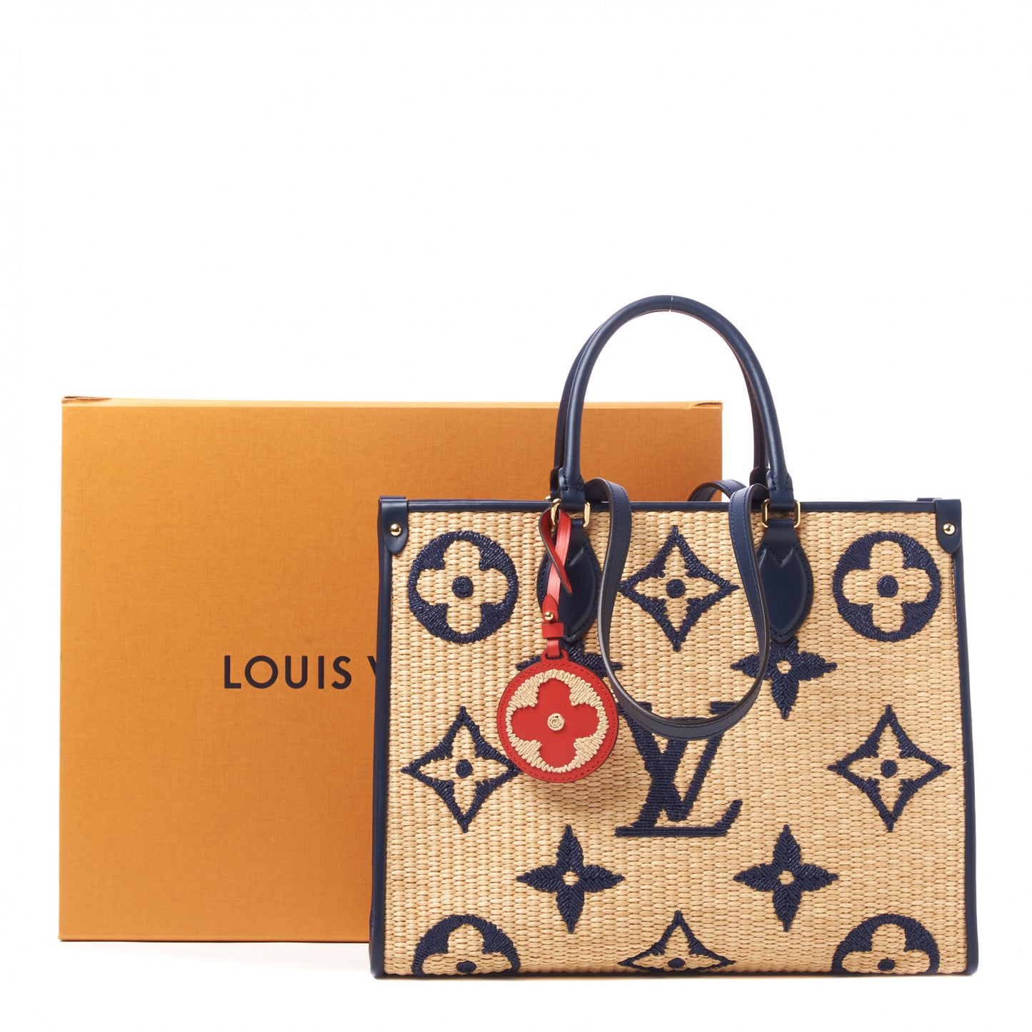 Raffia Calfskin Monogram Giant Onthego MM Blue