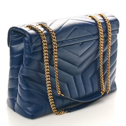 Saint Laurent Calfskin Y Quilted Monogram Medium Loulou Chain Satchel Deep Marine 3 of 13