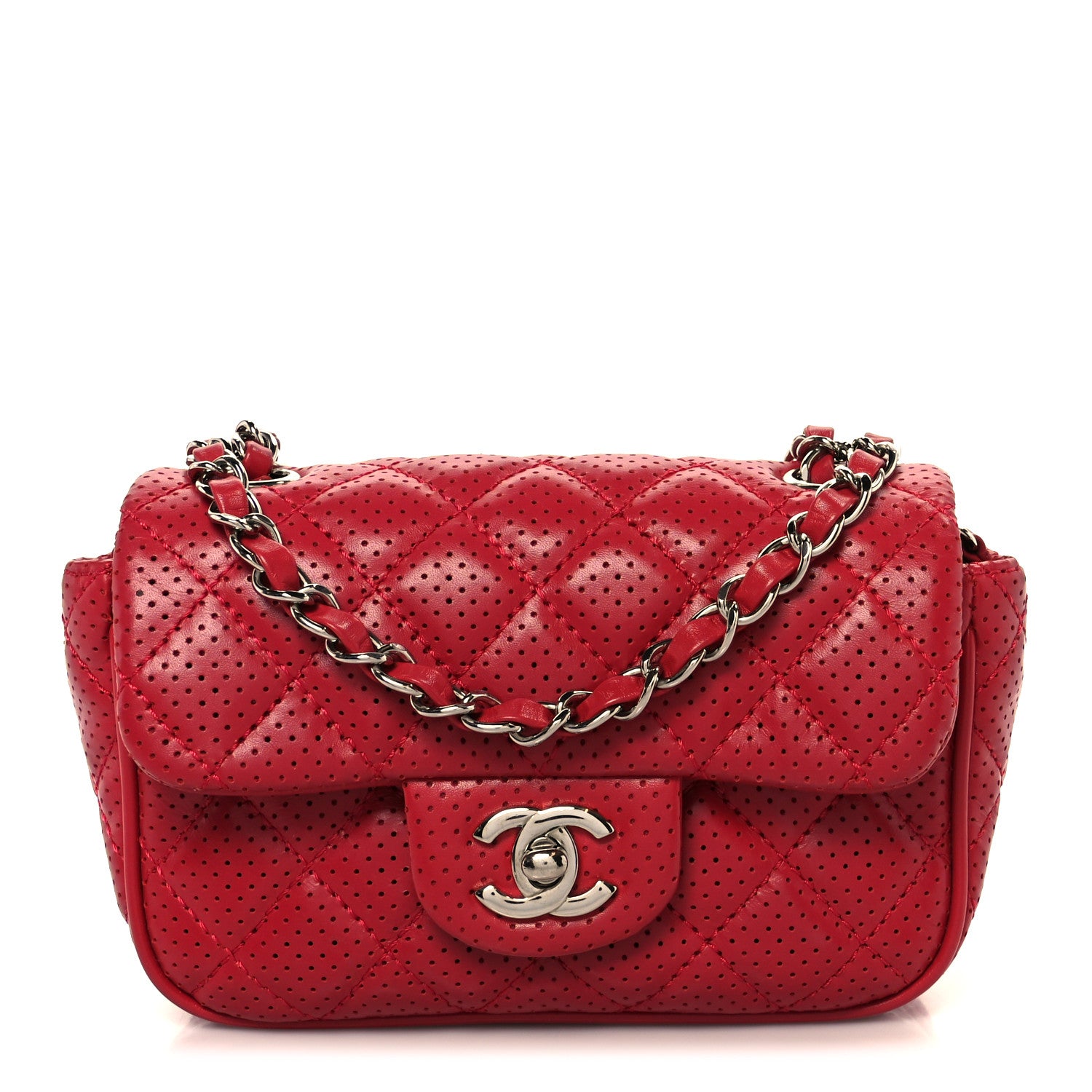 Chanel Lambskin Perforated Mini Rectangular Flap Dark Pink 1 of 12