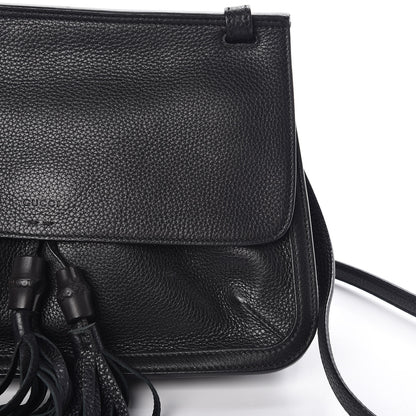 Gucci Pebbled Calfskin Medium Bamboo Daily Flap Shoulder Bag Black 9 of 11