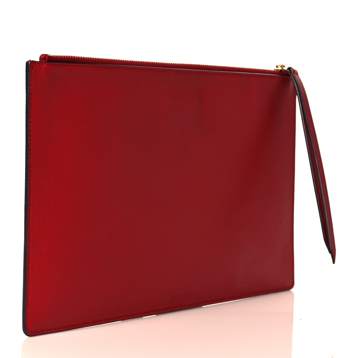 Calfskin GG Supreme Monogram Embroidered Rainbow Love Zip Pouch Red