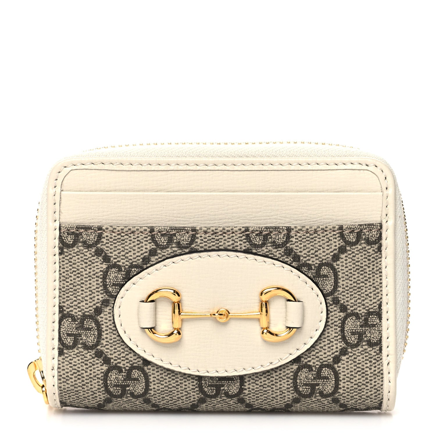 Gucci GG Supreme Monogram Azalea Calfskin Horsebit 1955 Zip Around ID Card Case Wallet Beige Ebony Mystic White 1 of 9