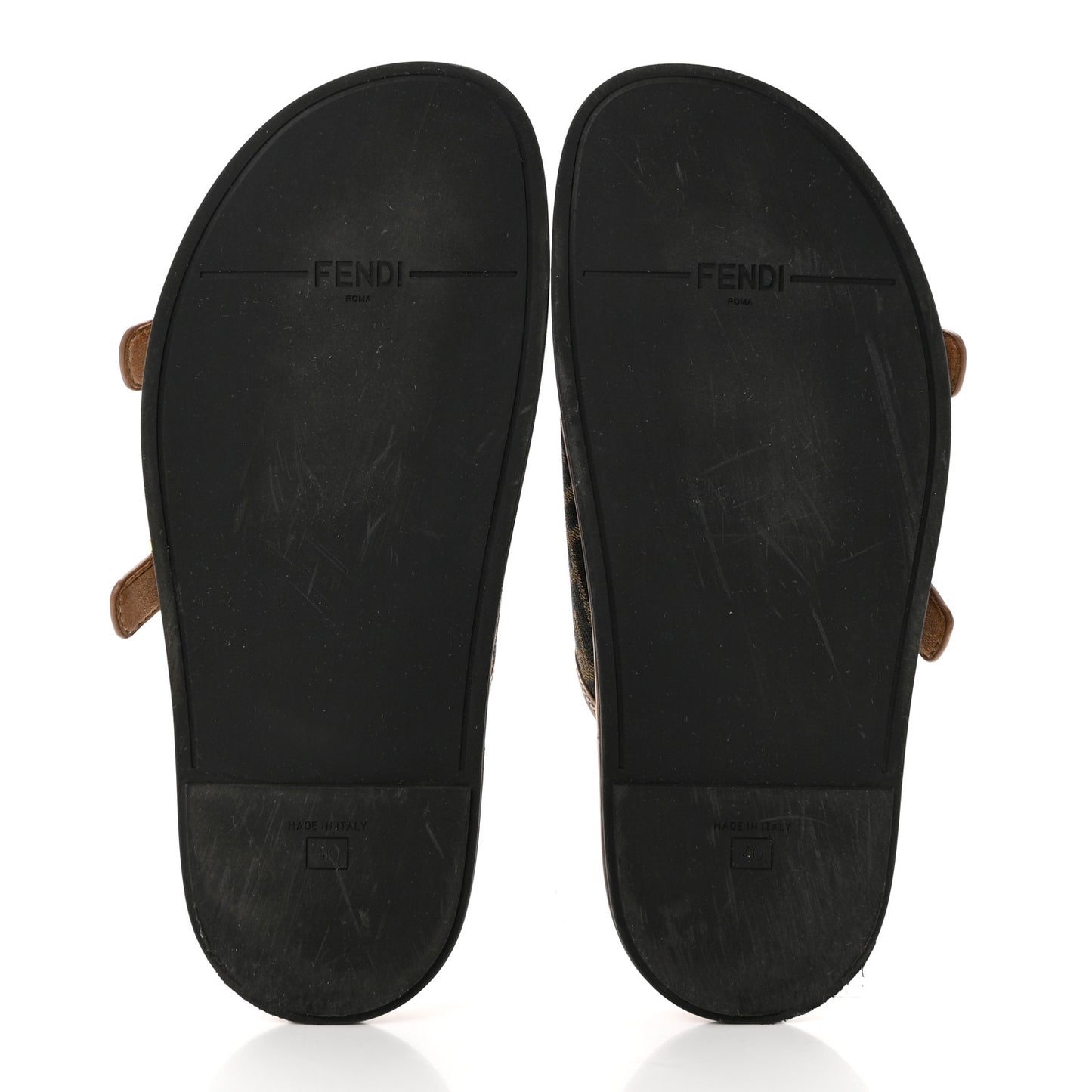 Fabric Jacquard Nappa FF Womens Fendi Feel Buckled Slide Sandals 40 Tobacco Black Miele Scuro