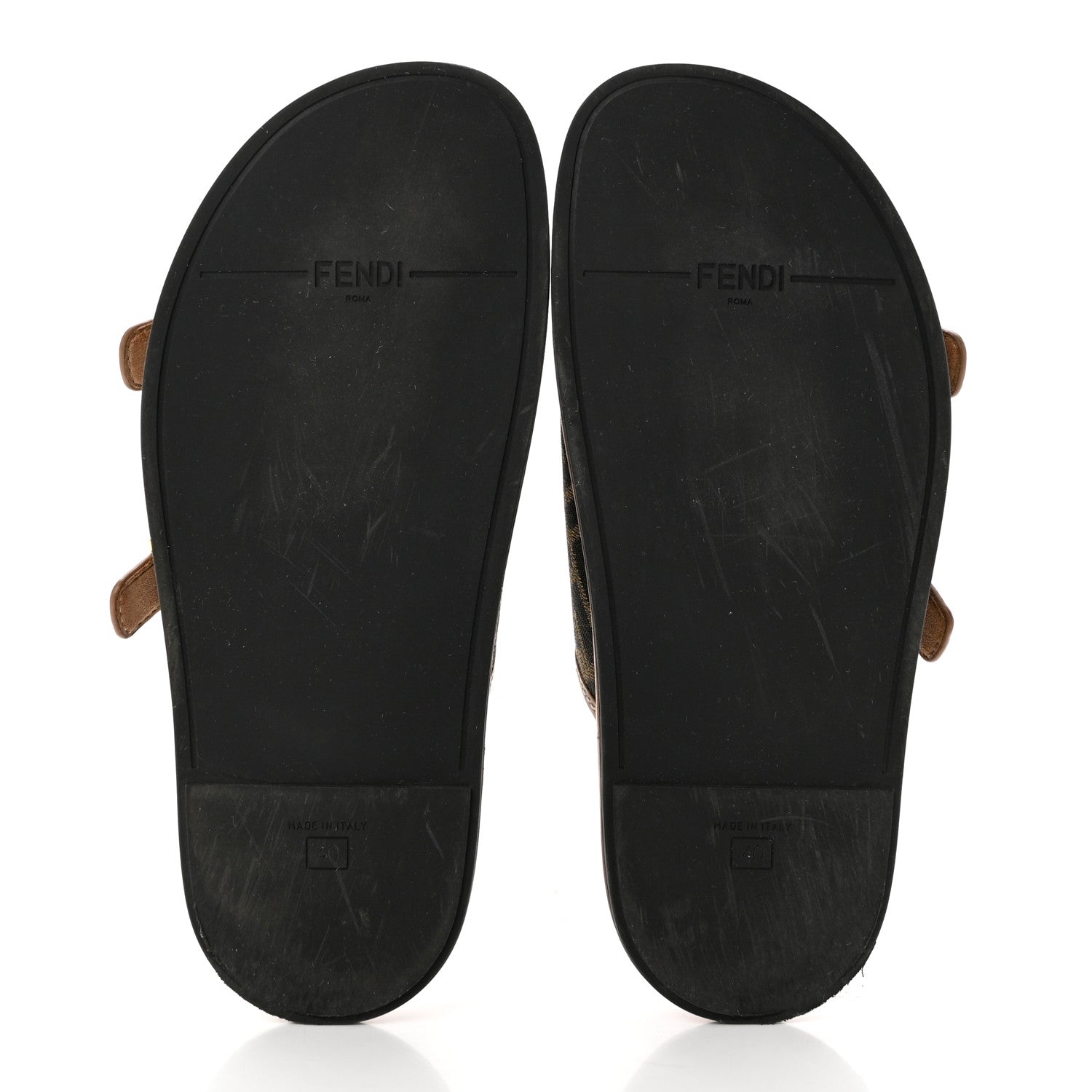 Fendi Fabric Jacquard Nappa FF Womens Fendi Feel Buckled Slide Sandals 40 Tobacco Black Miele Scuro 6 of 9