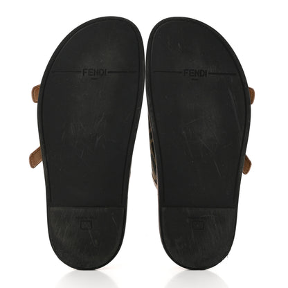Fendi Fabric Jacquard Nappa FF Womens Fendi Feel Buckled Slide Sandals 40 Tobacco Black Miele Scuro 6 of 9