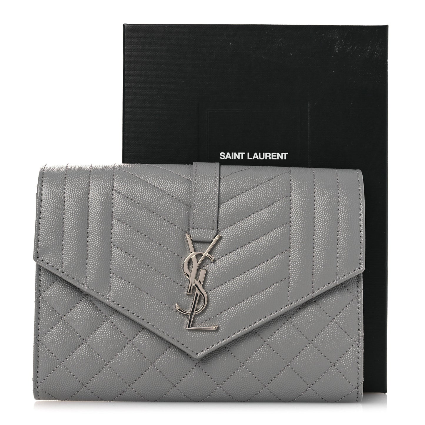 Grain De Poudre Textured Mixed Matelasse Triquilt Monogram Clutch Storm