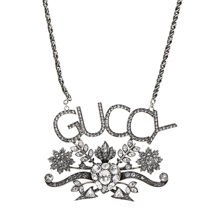 Gucci Metal Crystal Guccy Necklace Aged Silver 1 of 7