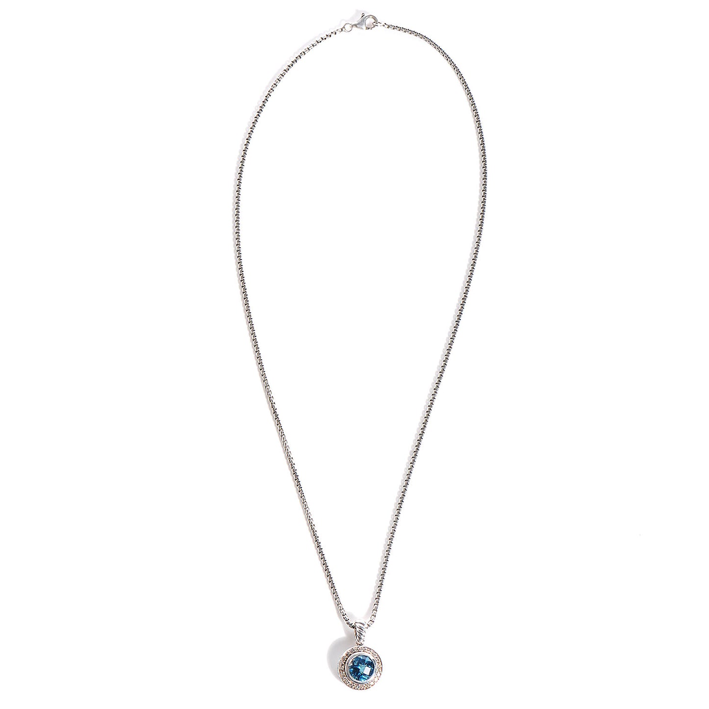 Sterling Silver Diamond Blue Topaz Necklace