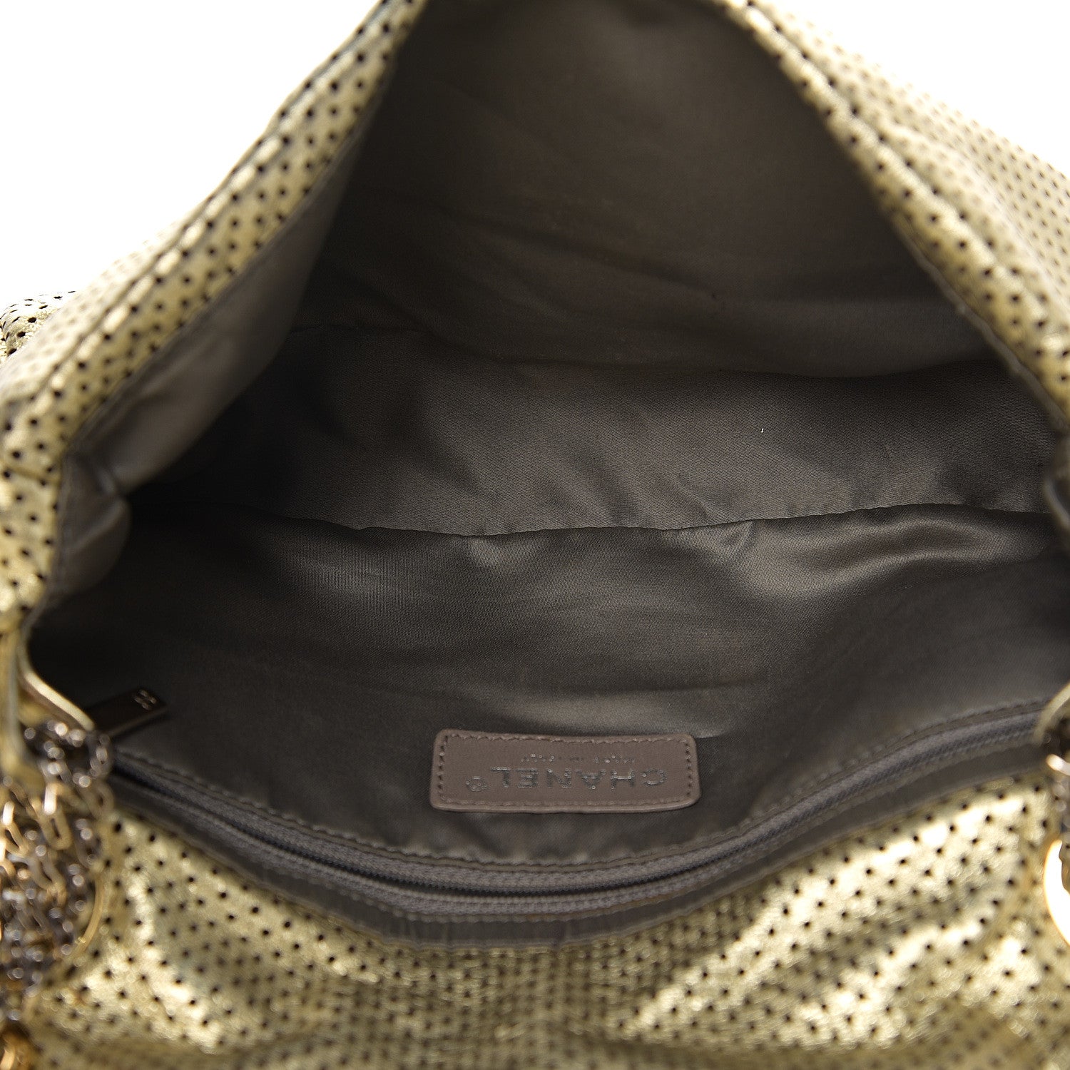 Chanel Metallic Crackled Calfskin Perforated Large Drill Flap Gold 4 of 10