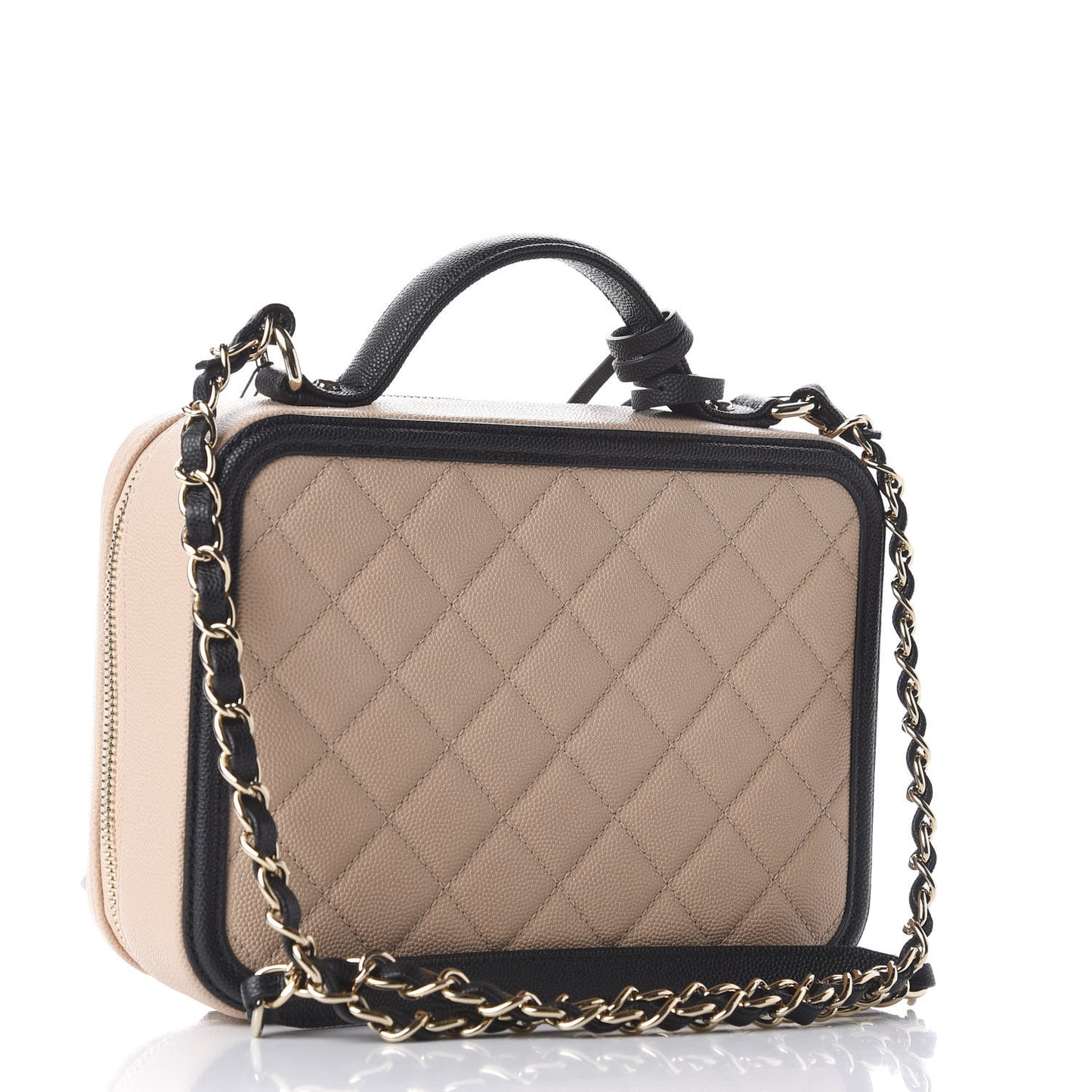 Caviar Quilted Medium CC Filigree Vanity Case Beige Black