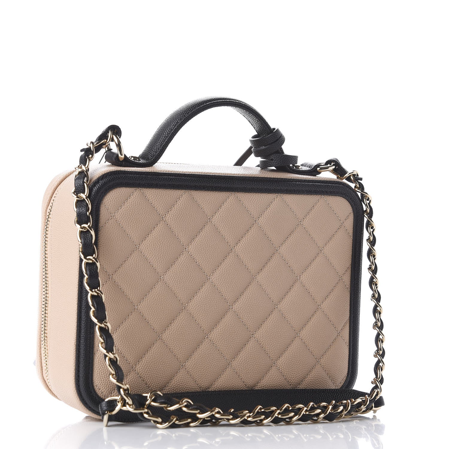 Chanel Caviar Quilted Medium CC Filigree Vanity Case Beige Black 3 of 11