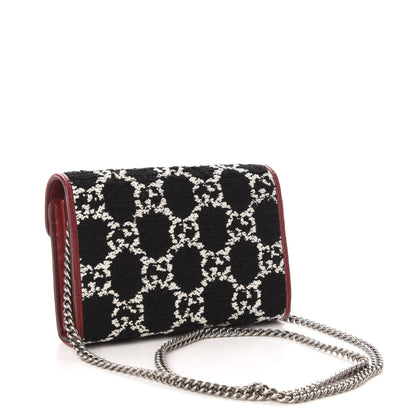 Gucci Tweed GG Monogram Mini Dionysus Chain Wallet Black White Romantic Cherry 3 of 11