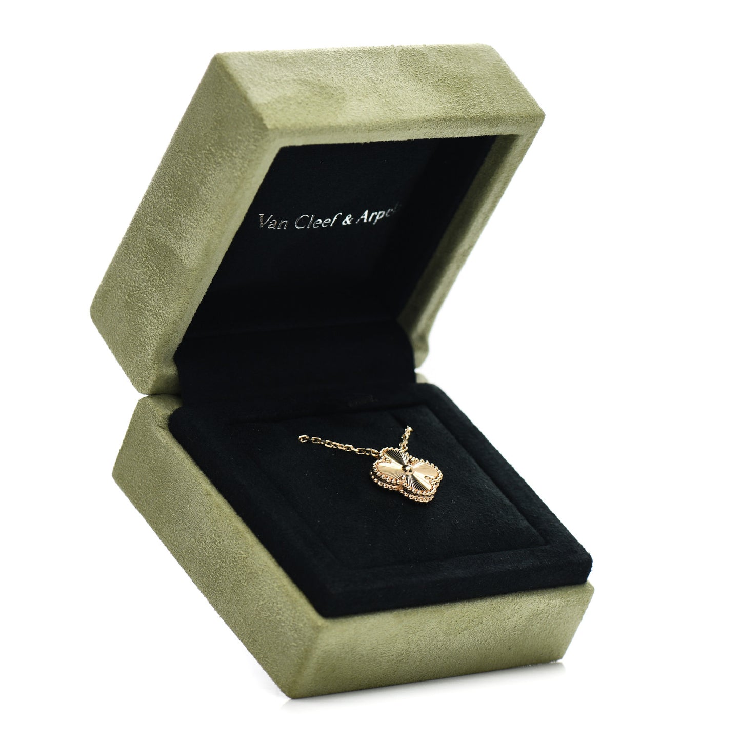 18K Yellow Gold Guilloche Vintage Alhambra Pendant Necklace