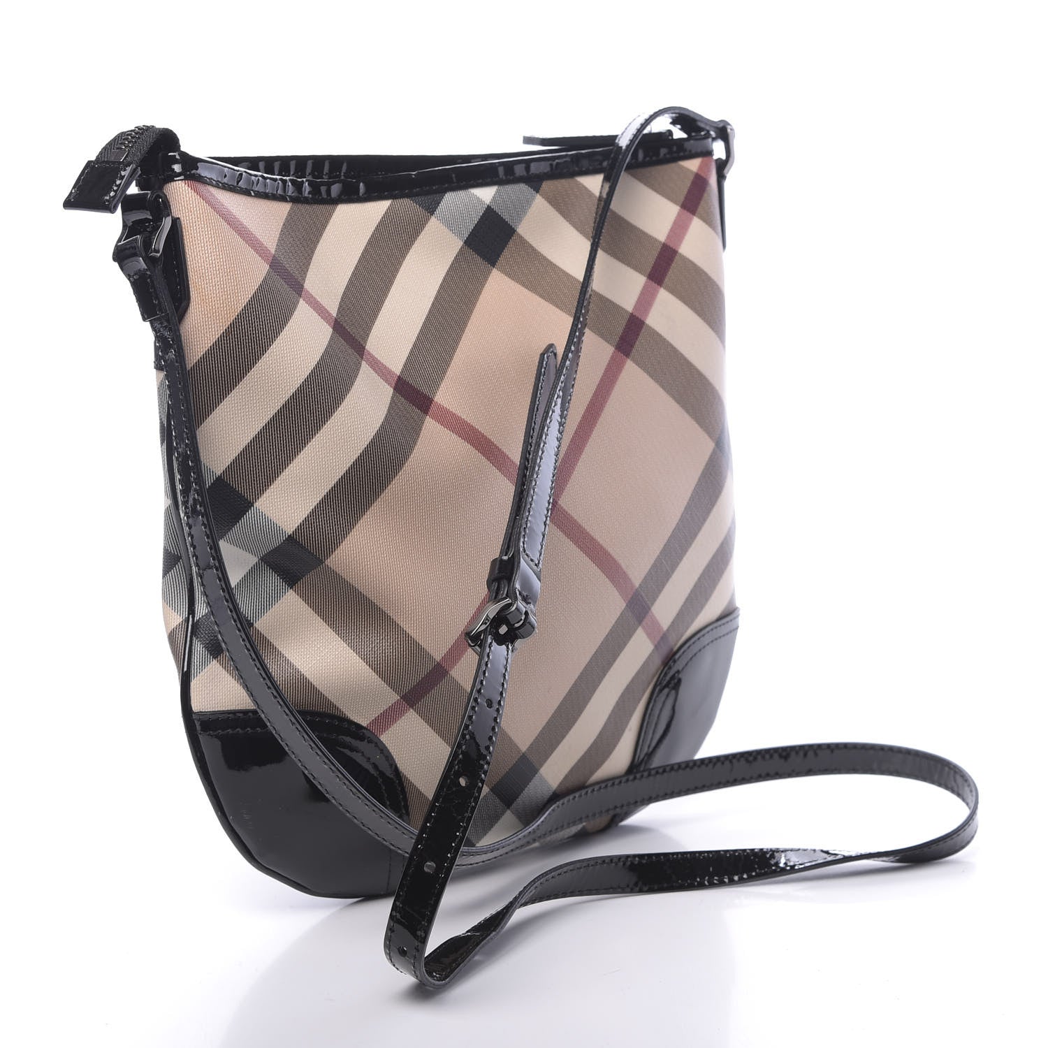 Burberry Patent Nova Check Crossbody Bag Black 3 of 13