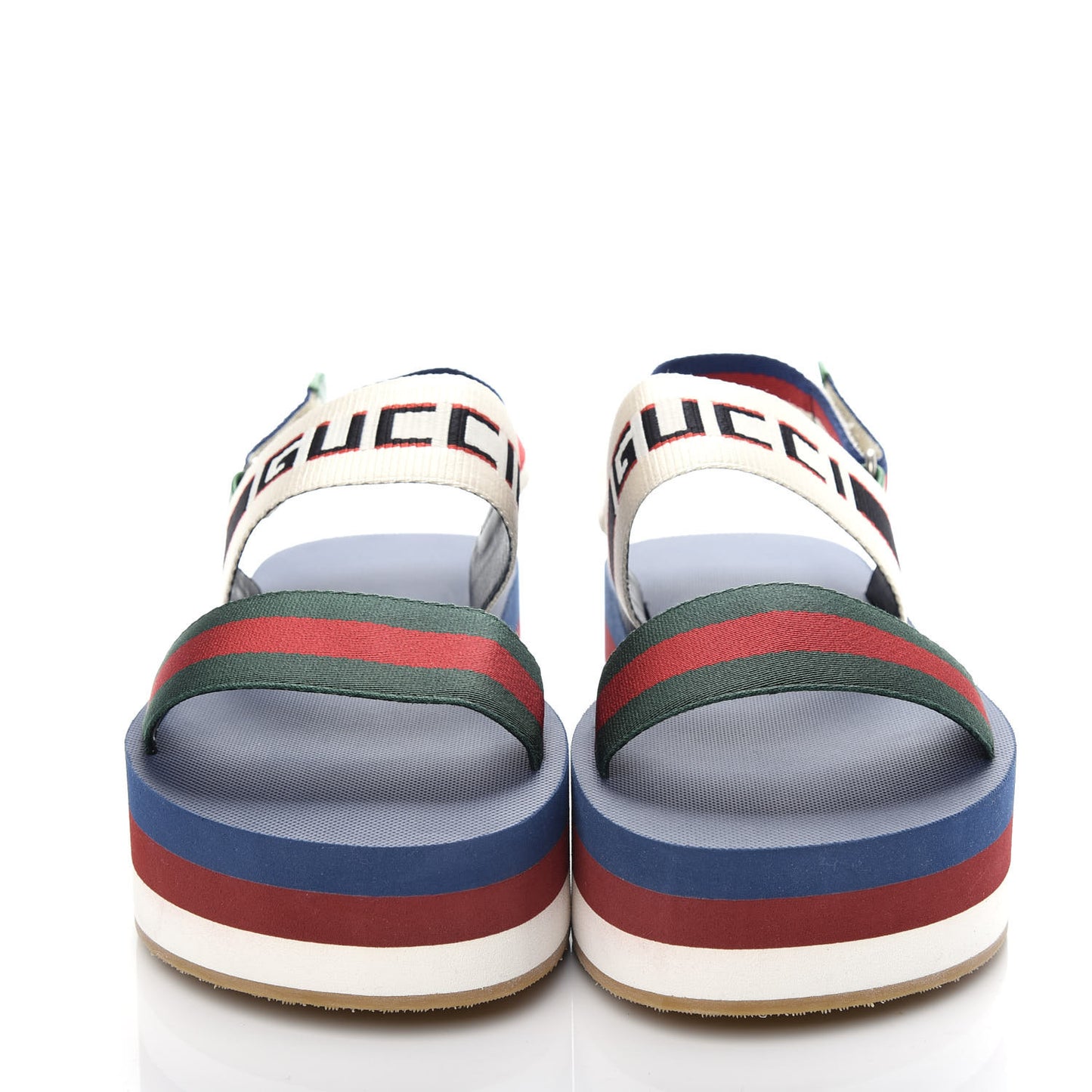 Canvas Logo Stripe Flatform Slingback Sandals 38 Green Red Blue