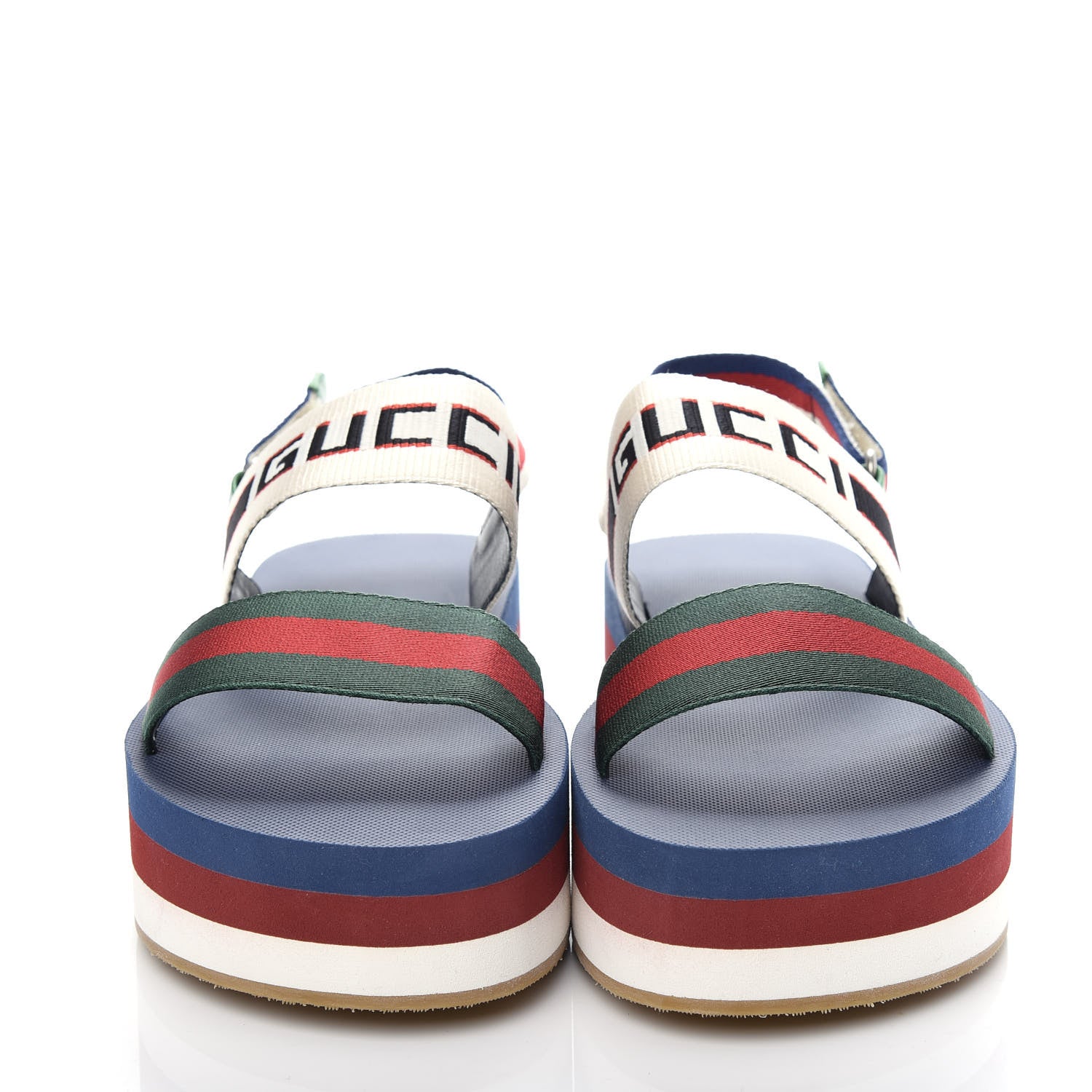 Gucci Canvas Logo Stripe Flatform Slingback Sandals 38 Green Red Blue 2 of 10