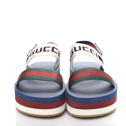 Gucci Canvas Logo Stripe Flatform Slingback Sandals 38 Green Red Blue 2 of 10